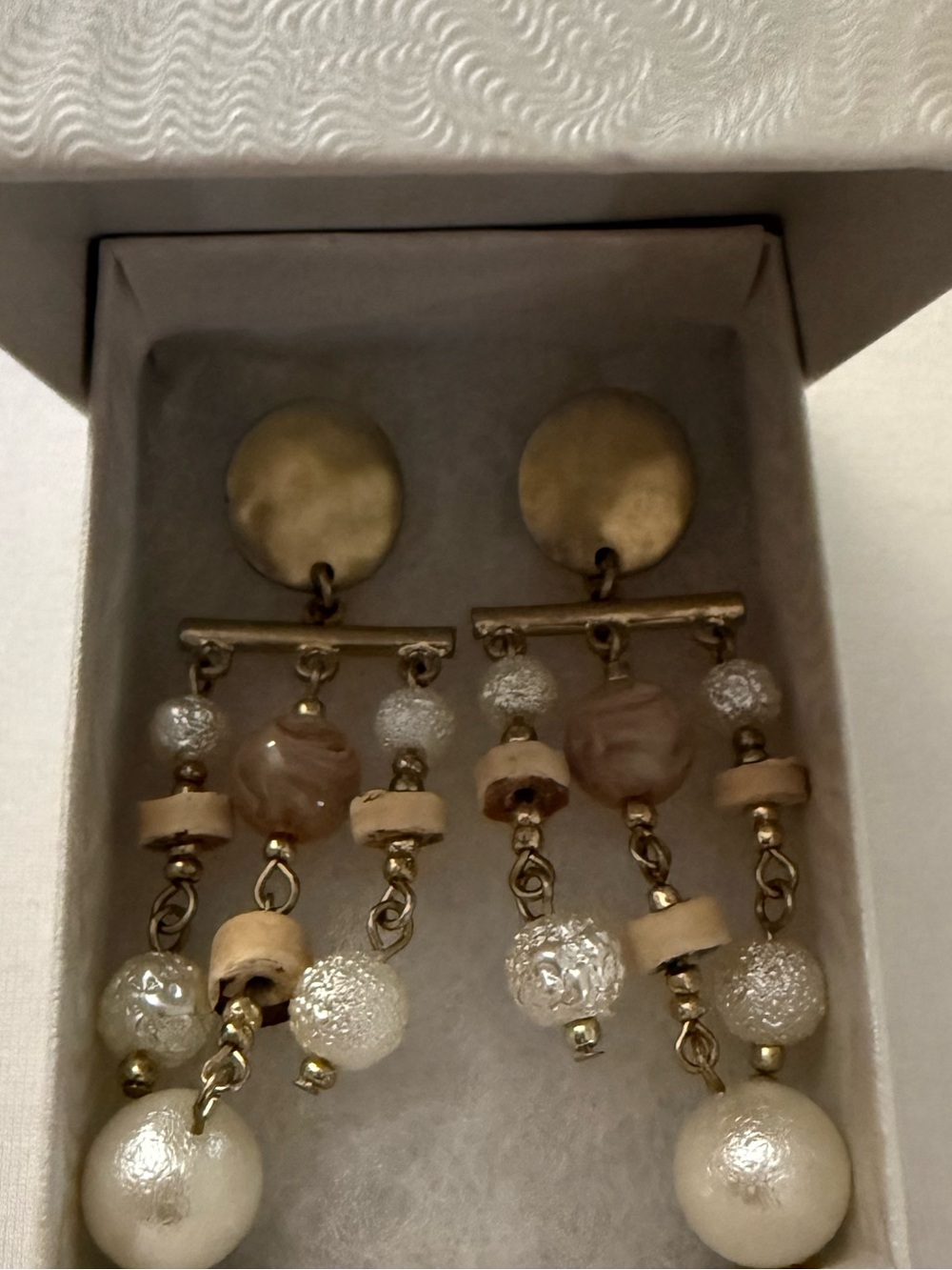 NWOT (Never Worn) Gold-Tone and Ivory Beaded Boho Styled Dangle Earrings